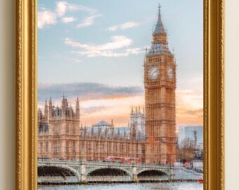 Impresión del Big Ben de Londres: Paisaje urbano en tonos pastel neutros (descarga digital)