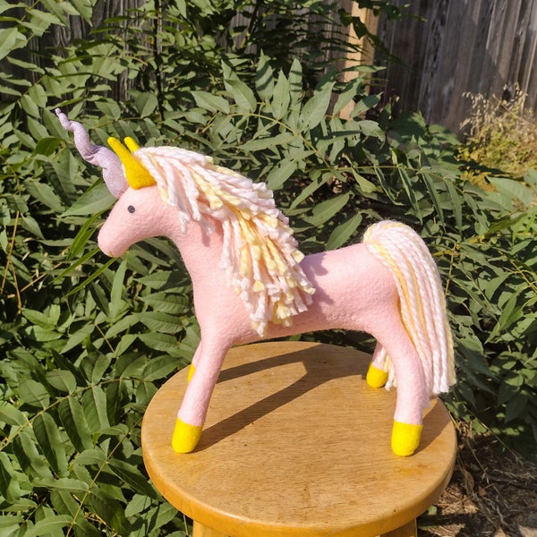 FULL SIZE Spring Flower Unicorn Fantasy Plush ~ Light Pink and Light Yellow Unicorn Toy, Handcrafted Stuffed Animal Toy, Plush Unicorn Doll
