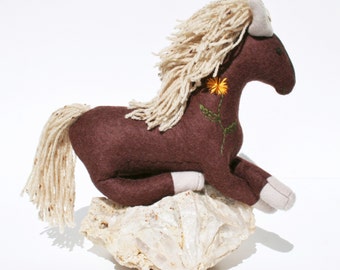 Magic Woolen Horse, "Shepherd" the Animal Companion, Stuffed with Chamomile, Organic Herbs & Flax seeds, Handmade, Waldorf, OOAK, Pony, Wool
