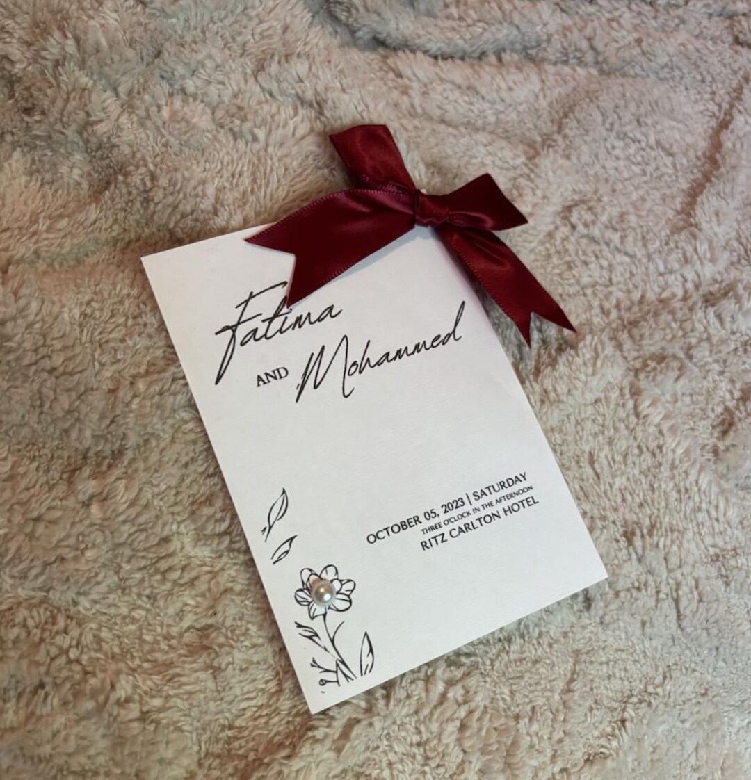 Custom Linen Wedding Invitation Suite With Pearl & Bow | Elegant ...