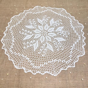 Vintage Crochet Doily – White 23" Lace Table Centerpiece, Boho Home Decor, Filet Crochet Doily, Dresser Doily, Grandma Gift