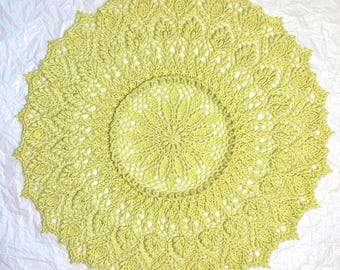 Handmade Crochet Mandala Doily: Textured Lime Green Cotton Table Decor (17 inch)