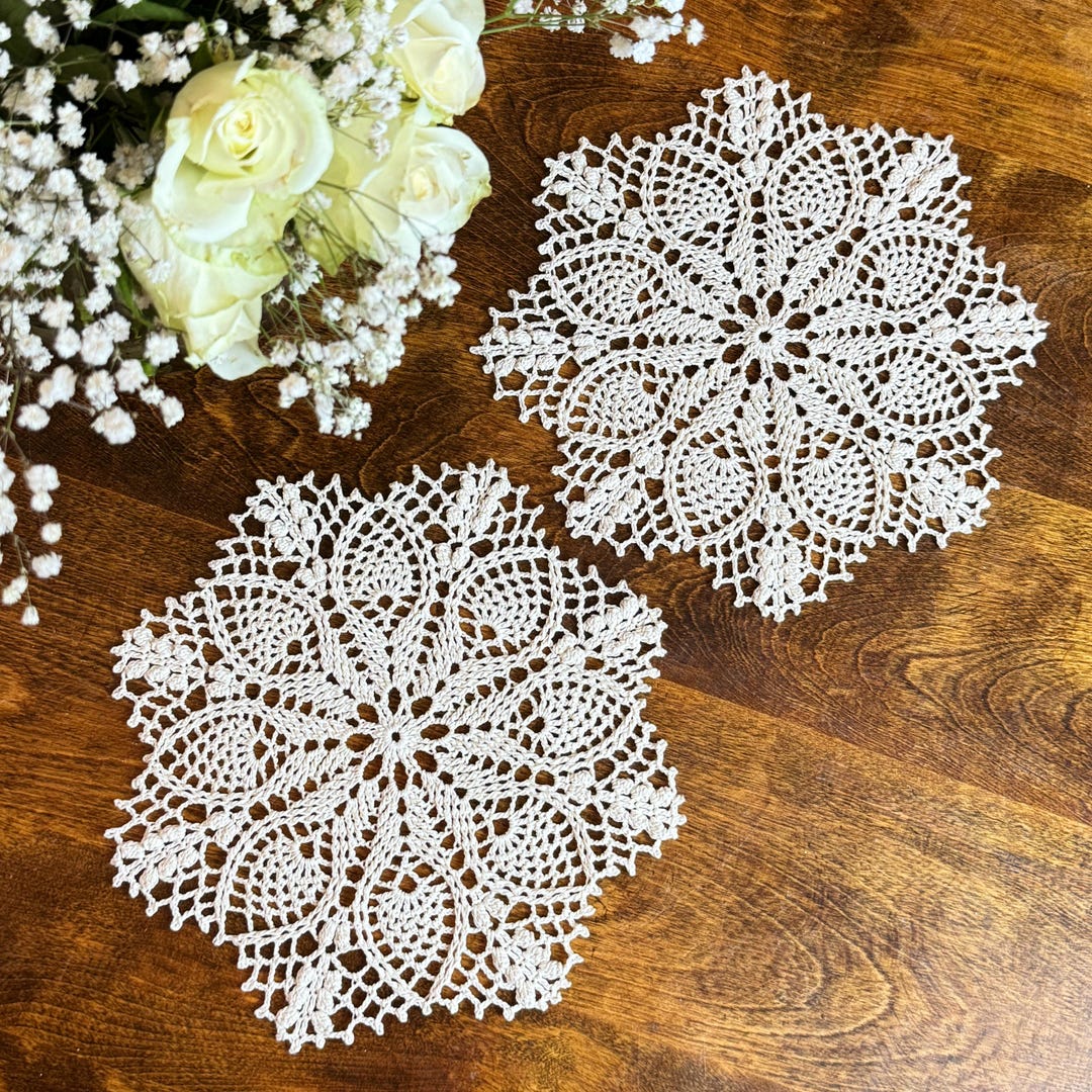 Small Crochet Doily: Lace Doilies Set of 2, Cotton White Doilies, Boho ...