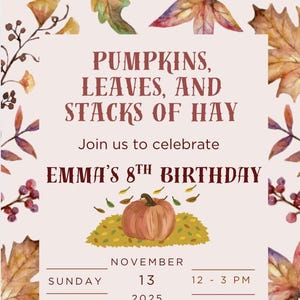 Invitación de cumpleaños de otoño editable: Plantilla para fiesta de otoño (descarga digital de Canva)