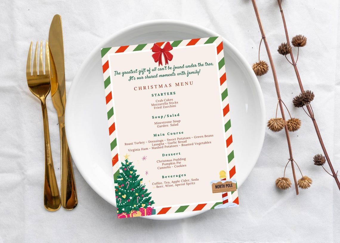 Festive Christmas Dinner Menu Template | Holiday Party Printable (PDF ...