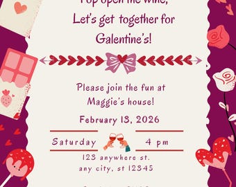 Galentines Day Invitation, Editable Canva Printable Invite, Girls Night Galentine Party Digital Download