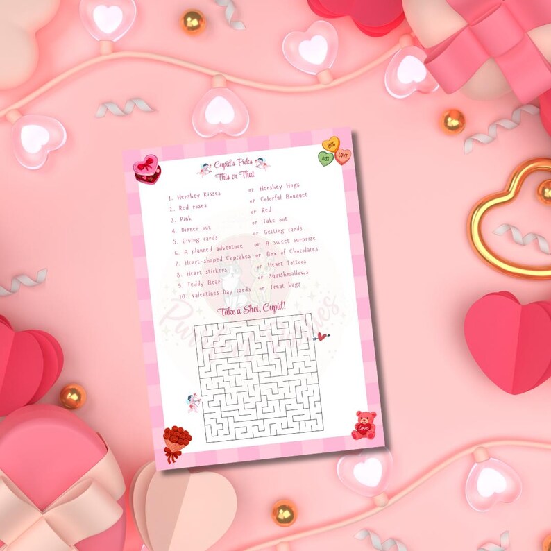 Valentine's Day Classroom Games, Printable Maze, This or That Game (5x7 ...