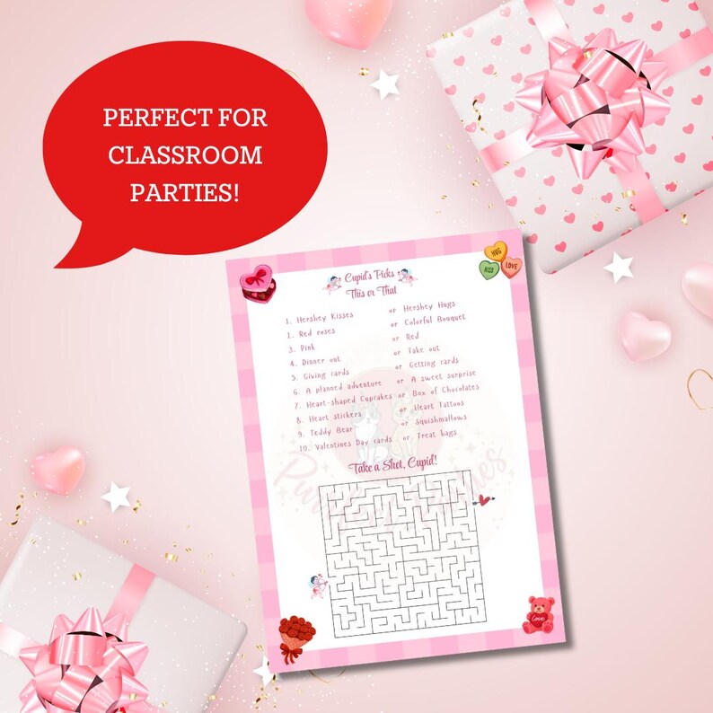 Valentine's Day Classroom Games, Printable Maze, This or That Game (5x7 ...