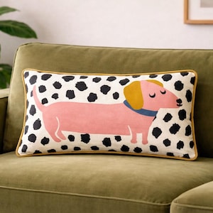 Teckelkussen • Pluche worstkussen, dalmatische print