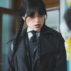 Gabardina larga de lana auténtica de Jenna Ortega, hecha a mano, de Wednesday Addams imagen 13