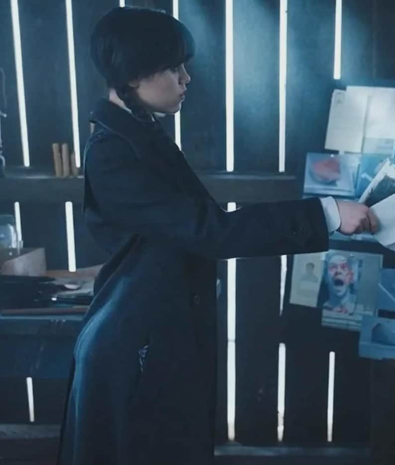 Gabardina larga de lana auténtica de Jenna Ortega, hecha a mano, de Wednesday Addams imagen 6