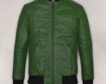 Handmade Celebrity Inspired Ben Affleck Stylish Real Green Leather Jacket for Men and Women