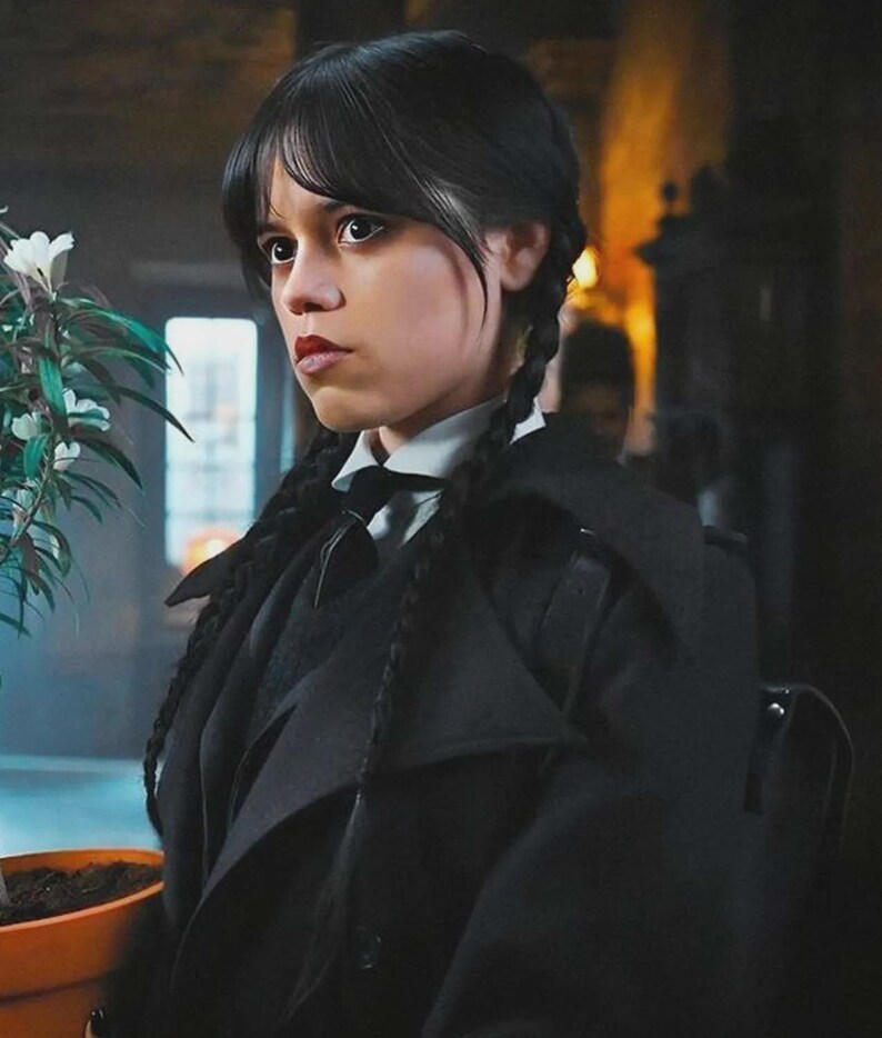 Gabardina larga de lana auténtica de Jenna Ortega, hecha a mano, de Wednesday Addams imagen 10