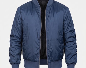 Unisex Navy Blue Bomber Jacket - Classic Lightweight MA-1 Flight Jacket - Gift for Him Her