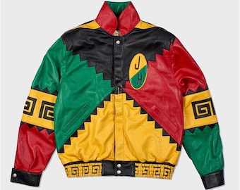 Handmade Unisex Martin Lawrence Multicolor Vintage Real Leather Jacket | Retro 90s Style Jacket