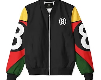 Handmade 8 Ball Inspired Unisex Lightweight Black Bomber Windbreaker Polyester Jacket