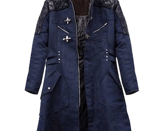 Nero Blue Long Denim and Leather Devil May Cry 5 Cosplay Trench Coat for Men