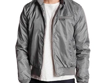 Men's Vintage 80s Grey Bomber Jacket - Lightweight Retro Handmade Windbreaker - Unisex Outerwear