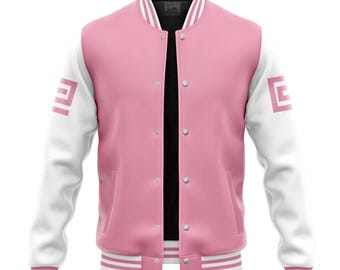 Women's Anime Inspired Pink and White Winter Bomber Varsity Jacket Gift for Her