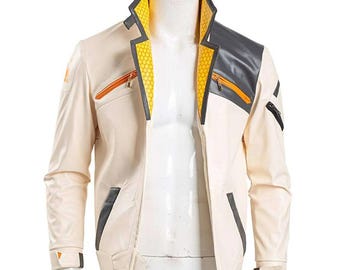 Handmade Phoenix Inspired Anime Cosplay Costume White Leather Bomber Jacket for Men Women