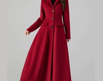 Women’s Red Valentines Day Red Princess Real Wool Long Coat Gift for Her
