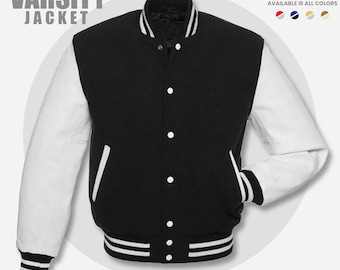 Men's Wool and Leather Varsity Jacket - Classic Letterman Baseball Bomber - Custom Team Sports Coat