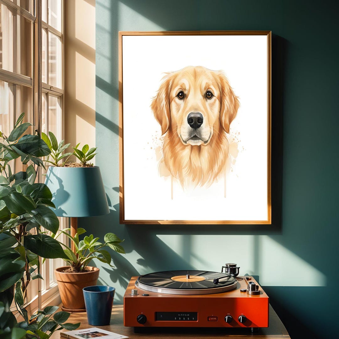 Golden Retriever Watercolor Art Print, Dog Lover Wall Decor, Realistic ...