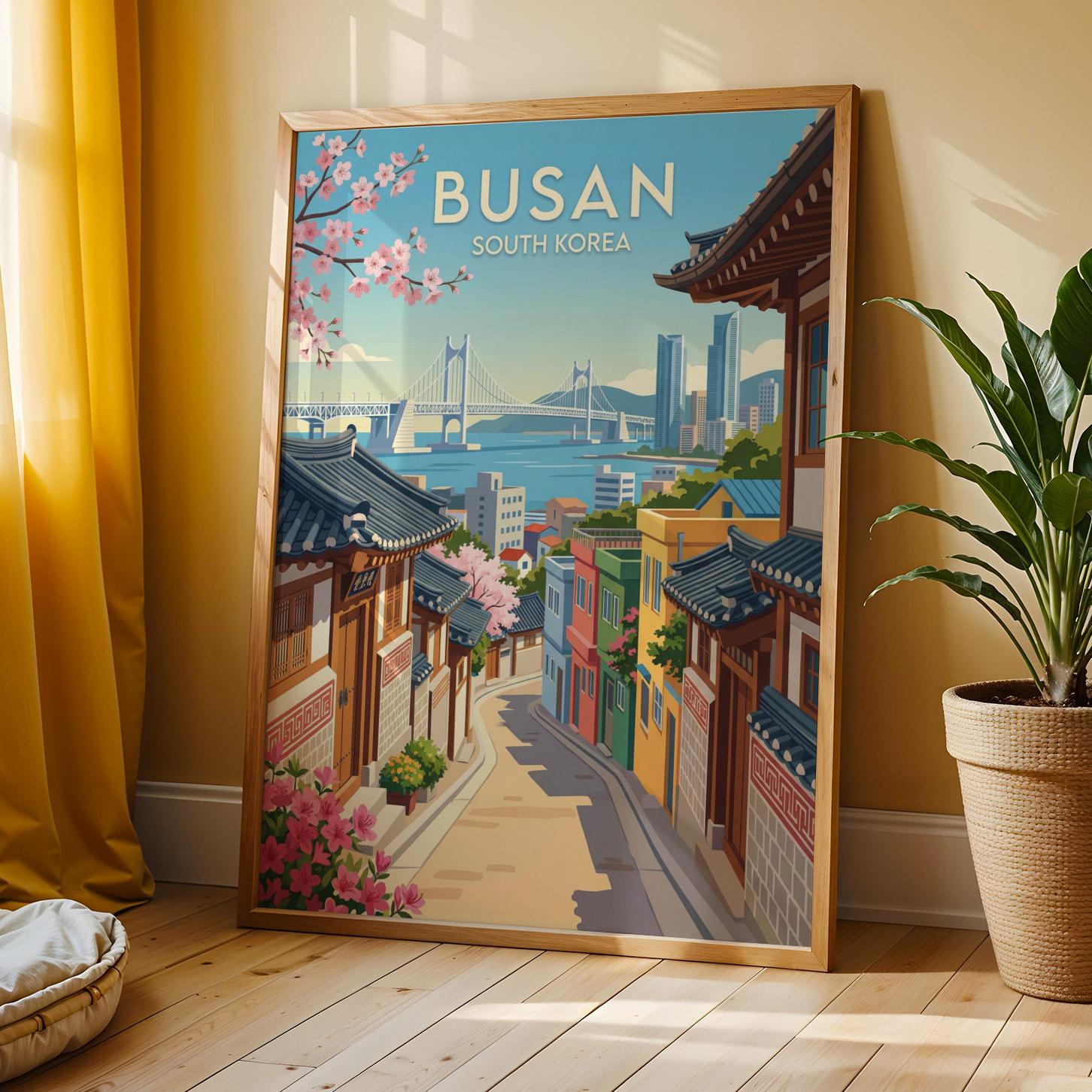 Busan Poster - Illustrated Travel, Light Blue and Teal - Etsy