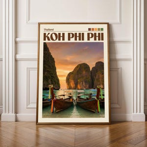 Koh Phi Phi Poster - Vintage Postcard, Teal Water And Cream Tones