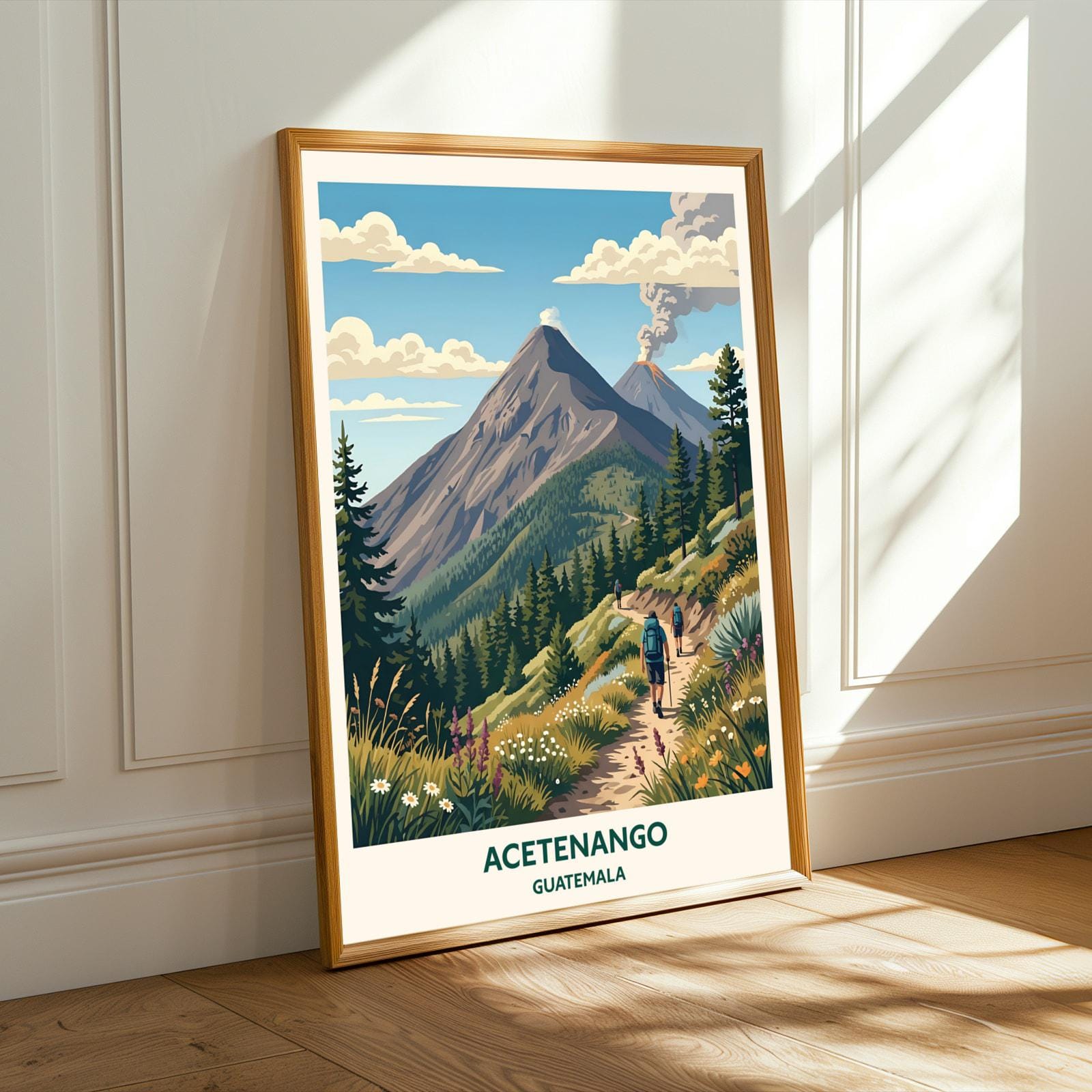 Acatenango Art Print – Mountain Landscape, Green Forest, Hiking