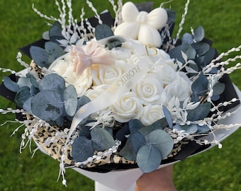 Ramo de cumpleaños, idea de regalo, ramo de cera de soja, Día de la Mujer, Día de la Madre, para ella, para mujeres, FloriKate se derrite con flores perfumadas, Día de San Valentín