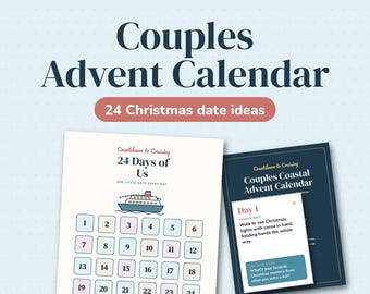 Couples Advent Calendar Printable, 24 Christmas Date Night Ideas, Coastal Holiday Countdown for Him or Her, Editable