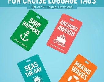 Funny Cruise Luggage Tags - Printable Set with 'Ship Happens' & More
