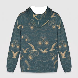 Oregon Coast Vintage Binoculars and Seagulls Windbreaker, Unisex Hiking Jacket