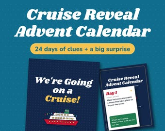 Cruise Reveal Advent Calendar Printable, Surprise Cruise Gift Reveal Christmas Countdown, 24 Days of Clues, Editable Boarding Pass