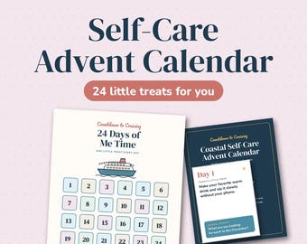 Self Care Advent Calendar Printable, 24 Days of Me Time, Christmas Gift for Her, Coastal Holiday Countdown with Journal Prompts, Editable