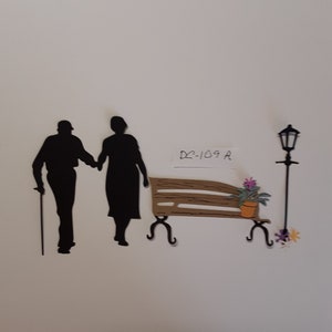 Old Couple Silhouette DC-109A Die Cut, Die Cut, Machine Cut Die, Scrapbook Die Cut, DIY Cardmaking, Die Cut image 1