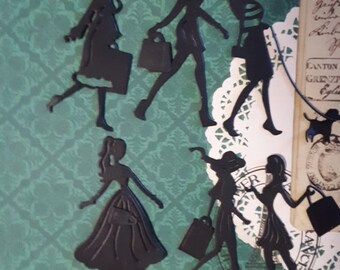 Shopping Girl Silhouette Die Cut, Machine Cut Die, Scrapbook Die Cut, DIY Cardmaking, Die Cut