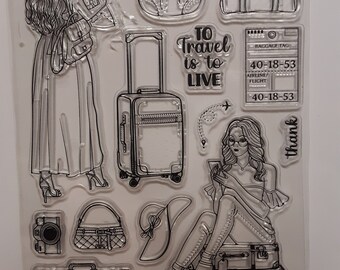 Traveling Girl S-54 Clear Acrylic Stamps, Craft Stamps, Cardmaking Stamps, Scrapbooking, Journal, Decoration, Calendar Stamps