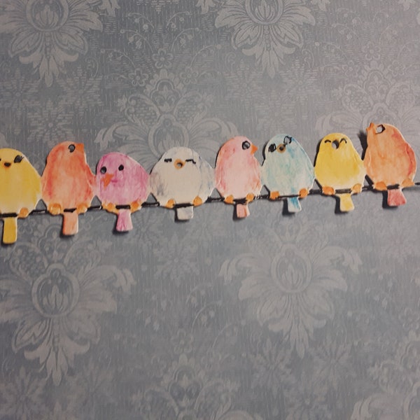 Fluffy Birds on a Wire Die Cut, Die Cut, Machine Cut Die, Scrapbook Die Cut, DIY Cardmaking