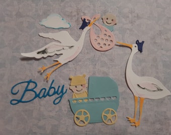 Stork and Babies, Die Cut, Machine Cut Die, Scrapbook Die Cut, DIY Cardmaking, Die Cut