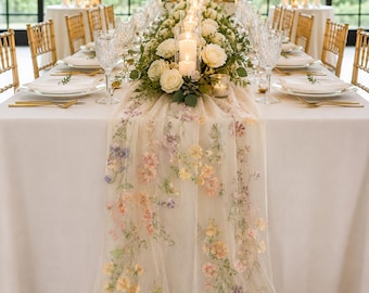 Embroidered Butterfly Floral Sheer Table Runner – Boho Wedding Party Decor