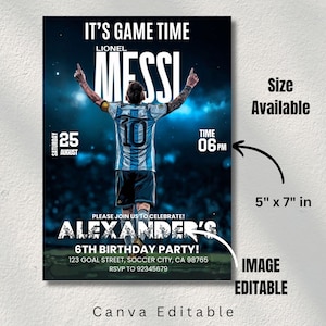 Messi Birthday Invitation, Iconic Celebration , Editable Messi Invitation, Canva Template, Soccer Birthday Invite, Soccer birthday Invite image 5