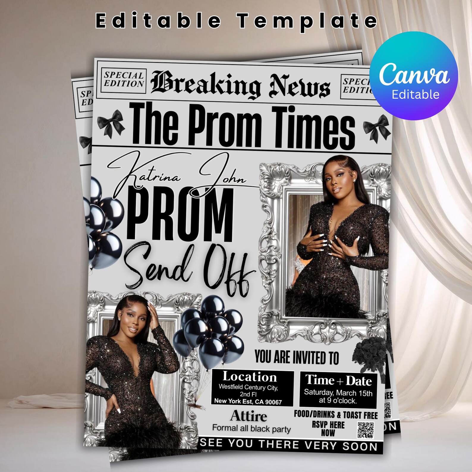Newspaper Prom Invitation, Black White Pre-prom Send off Prom Night ...