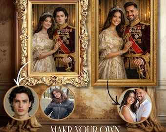 Custom Royal Couple Portrait, King and Queen Art from Photo, Anniversary Gift for Him, Wedding Gift for Couple, Renaissance Digital Print