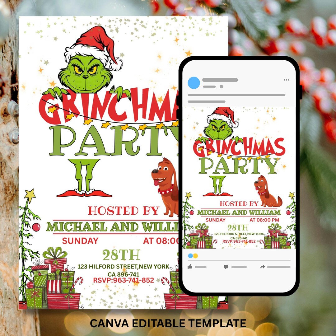 Grinch Party Invitation, Grinchmas Christmas Party Invite, Christmas ...