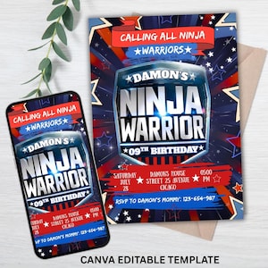New American Ninja Digital Invitation Party, Warrior Birthday (Digital Download)