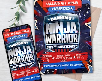 New American Ninja Digital Invitation Party, Warrior Birthday (Digital Download)