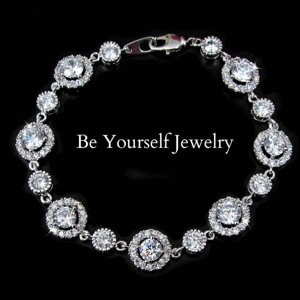 Bridal Bracelet Wedding Jewelry Bride Bracelet Cubic Zirconia Wedding Bracelet White Crystal Bridesmaid Jewelry Round Cut Bridal Accessories