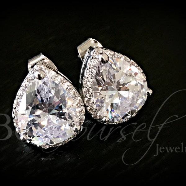 Pendientes nupciales de cristal blanco Joyería boda lágrimas novia pendientes cluster boda pendiente zirconia cúbica zirconia stud pendiente CZ regalo dama de honor